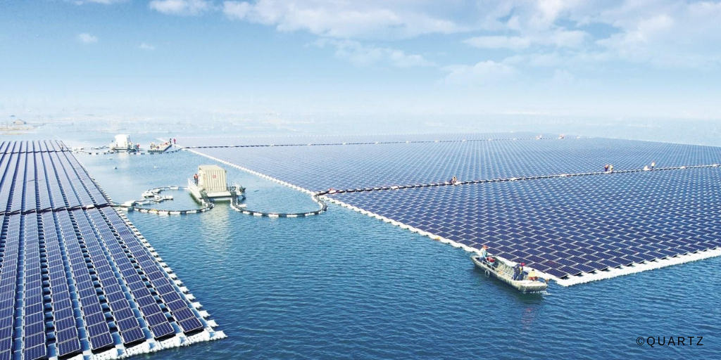 A picture of a 40MW floating solar plant in China. Source, Quartz